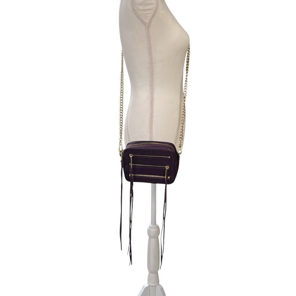 Rebecca Minkoff Four Zip Mini Moto Plum Leather Crossbody Bag With Chain Strap